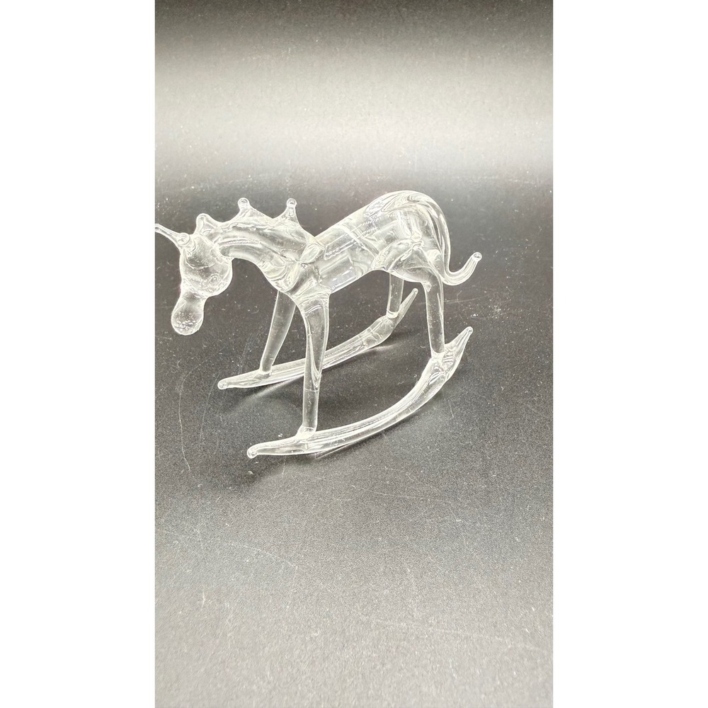 Vintage Clear Hand Blown Art Glass Rocking Horse Figurine Nursery Decor